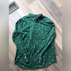 American Eagle Outfitters Forest Green Long Sleeve Button Up Shirt Size Large